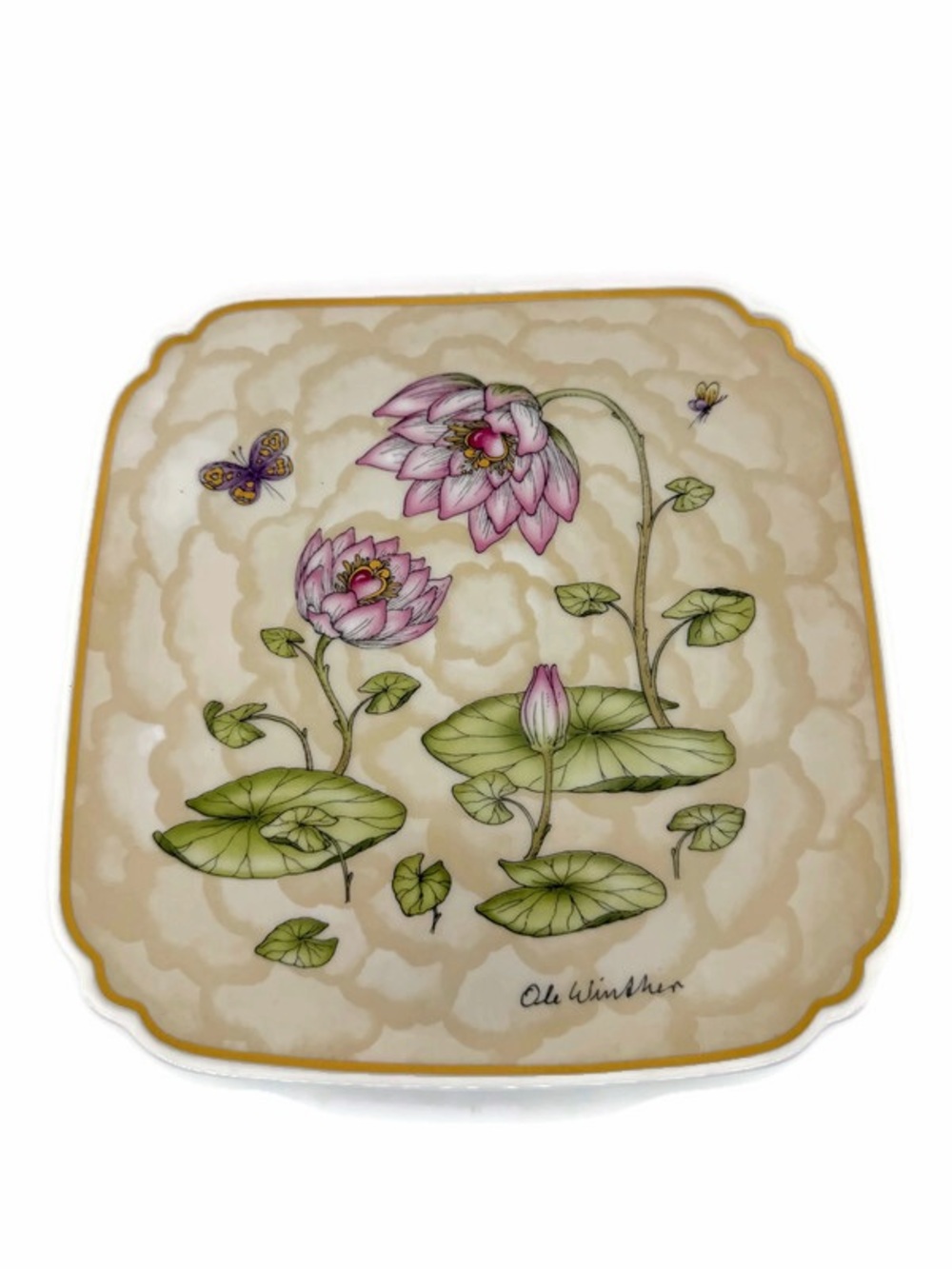 Vintage 1982 Ornamental Porcelain Hutschenreuther Decorative Lotus Hanging Plate